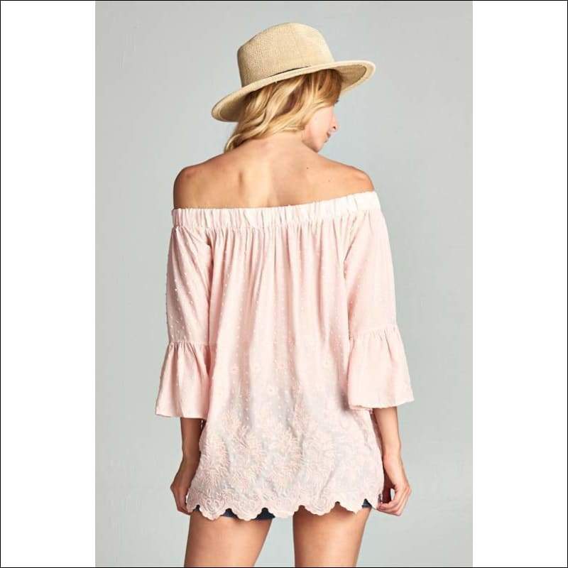 Embroidered Off Shoulder with Bell Sleeve - Tops & Blouses
