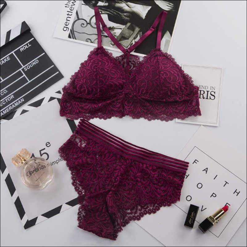 Embroidery Lace Wireless Bra Set - Lingerie & Sleep