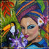 Exotic woman silk scarf 45x45 cm