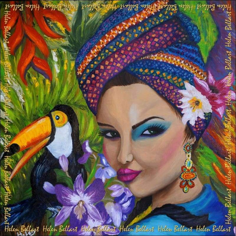Exotic woman silk scarf 45x45 cm - Silk Scarves