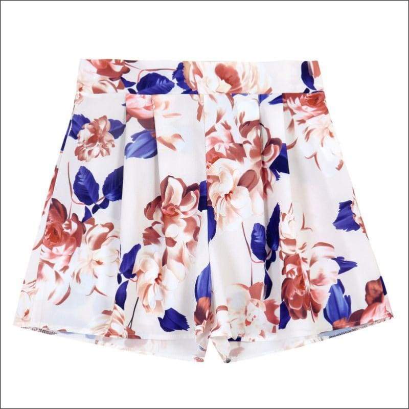 Floral Print Off-the-shoulder Chiffion Top Wide Leg Shorts 