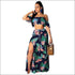 Floral Print Off-the-shoulder Ruffled Crop Top And Lace-up Side-slit Skirt