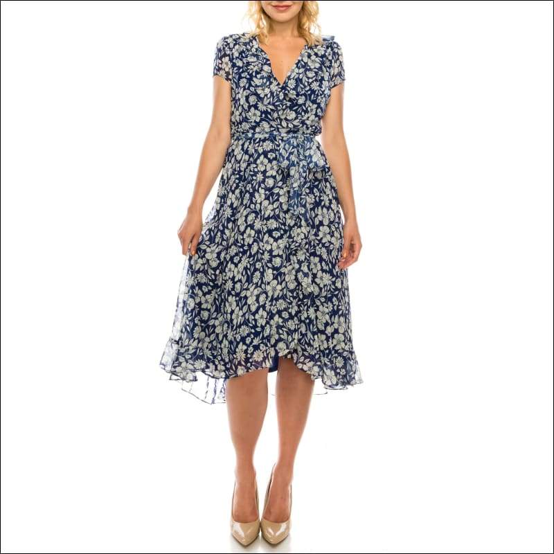 Floral Printed Chiffon High Low Dress - 10 / BLUE - Dresses