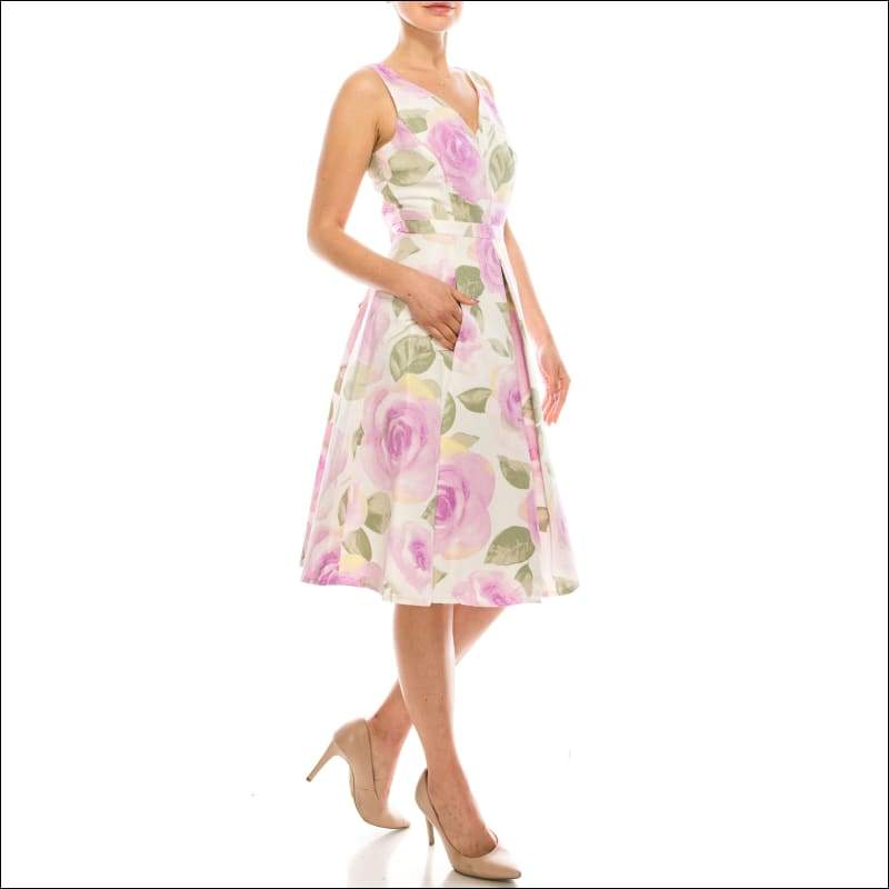 Lavender Floral Printed Sleeveless Dress - Dresses