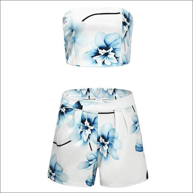 Floral Printed Tube Top Loose Shorts Set - Sets Co-ords