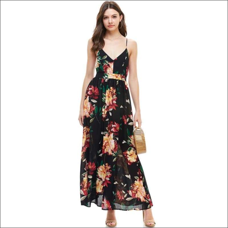 Floral Spaghetti Strap Maxi Dress - Women’s Clothing