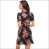 Floral V Neck Puff Sleeve Short Dress