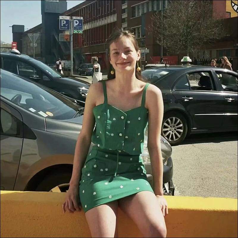 Flower Embroidery Design - S / Green - Sets Co-ords