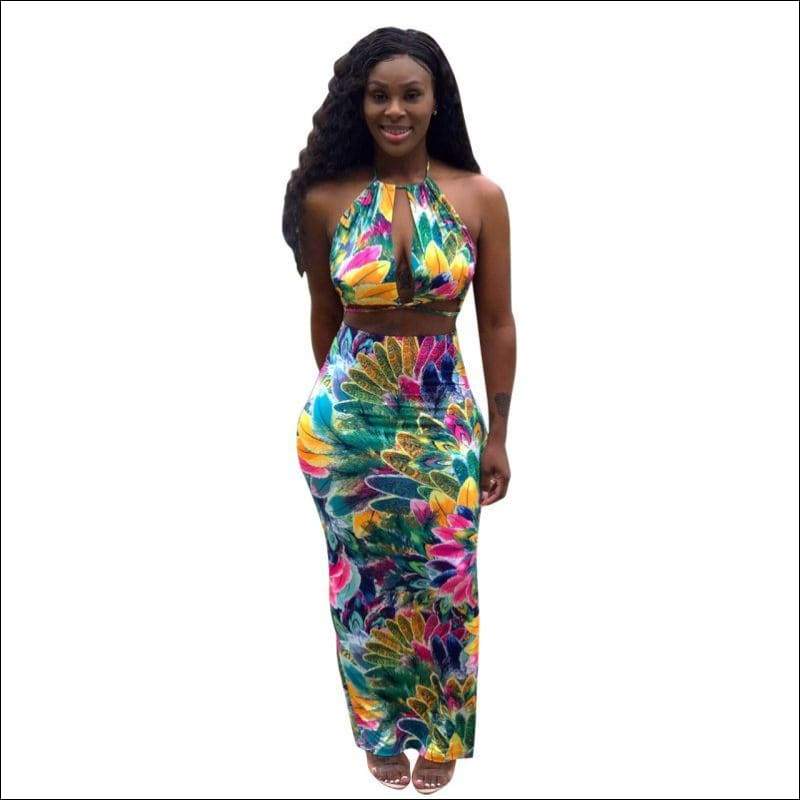 Flower Print Bohemian Style - S / Green - Sets Co-ords