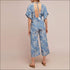 Flower Print V Neck Frilled Short-sleeve Vacation Jumpsuits