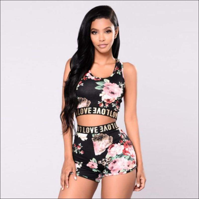 Flower Printed Women Letter Pattern Two-piece - S / Floral -