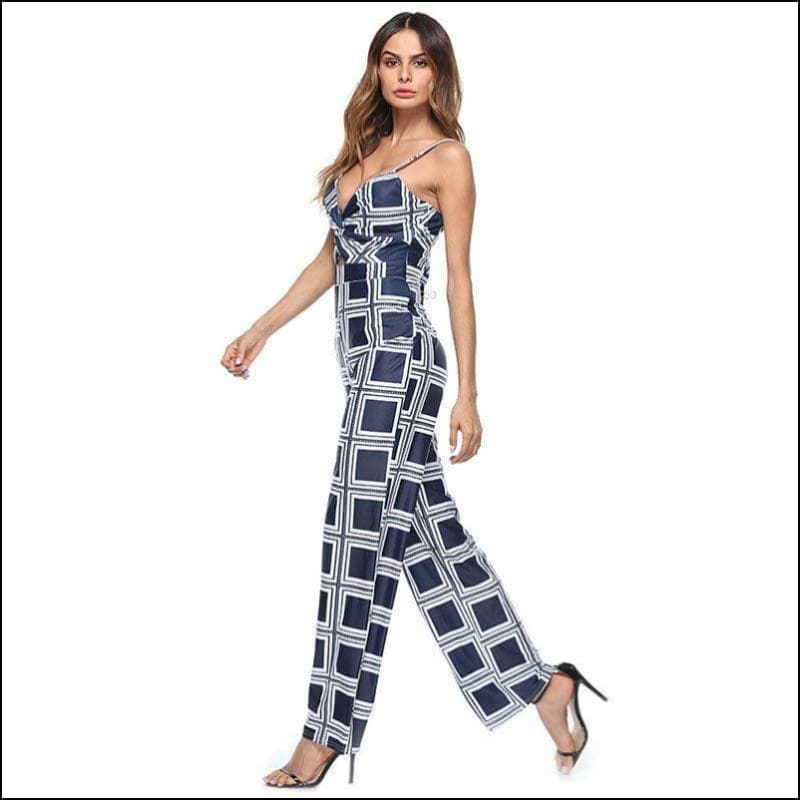 Geometric Print Knotted Casual Jumpsuits - S / Blue - 