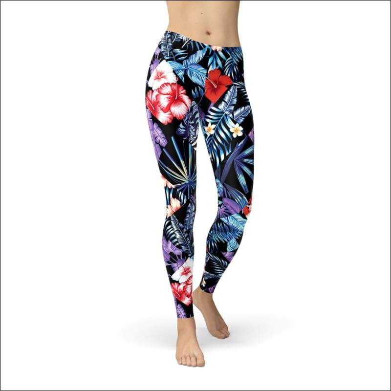 Geometric Tropical Floral Leggings - Leggings