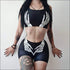 Gothic Style Sleeveless Crop Top Tight Shorts Skull Print Sporty Set