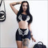 Gothic Style Sleeveless Crop Top Tight Shorts Skull Print Sporty Set