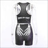 Gothic Style Sleeveless Crop Top Tight Shorts Skull Print Sporty Set