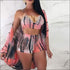 Graphic-Print Bra And Skinny Shorts And Long-sleeve Cloak Three Pieces Sets