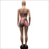 Graphic-Print Bra And Skinny Shorts And Long-sleeve Cloak Three Pieces Sets