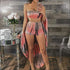 Graphic-Print Bra And Skinny Shorts And Long-sleeve Cloak Three Pieces Sets