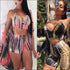 Graphic-Print Bra And Skinny Shorts And Long-sleeve Cloak Three Pieces Sets