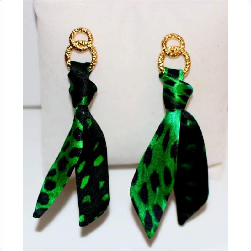 Green Tiger silk tie earring & bracelet set - Earrings