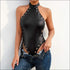 Halter Neck Lace-Up Sleeveless PU Bodysuits