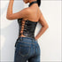 Halter Neck Lace-Up Sleeveless PU Bodysuits