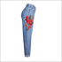 High Rise Straight Jeans Red Flower Embroider In Side Leg Design
