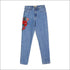 High Rise Straight Jeans Red Flower Embroider In Side Leg Design