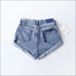 High-waisted Solid Color Turnup Loose Pattern Denim Shorts