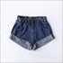 High-waisted Solid Color Turnup Loose Pattern Denim Shorts