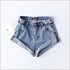 High-waisted Solid Color Turnup Loose Pattern Denim Shorts