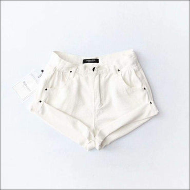 High-waisted Solid Color Turnup Loose Pattern Denim Shorts