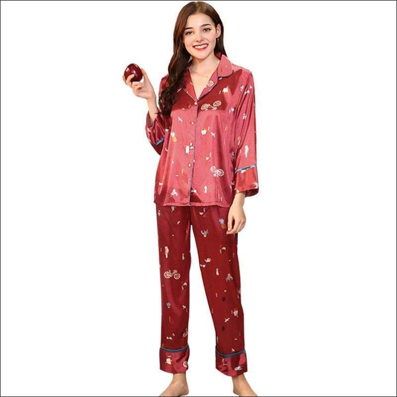 Home Wear Autumn Winter Smooth Silk-like Pajamas Set - L / 