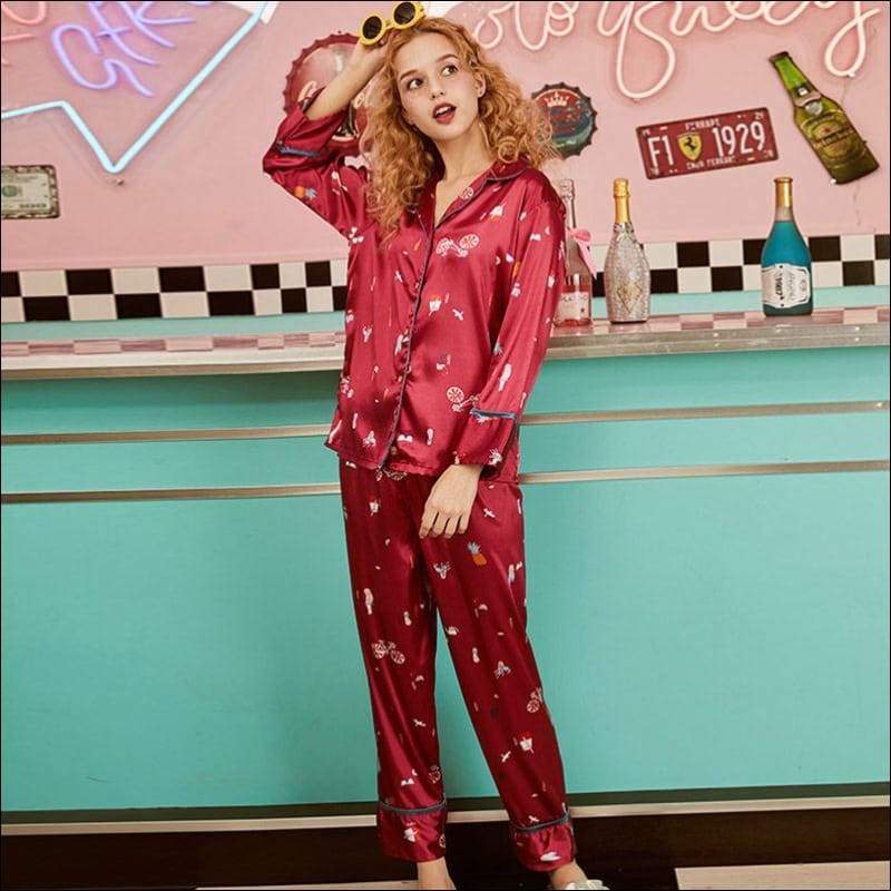 Home Wear Autumn Winter Smooth Silk-like Pajamas Set - M / 