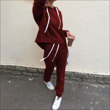 Hooded Drawstring Solid Color Short Top And Pants Casual Two Pieces Sets