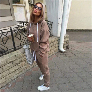 Hooded Drawstring Solid Color Short Top And Pants Casual Two Pieces Sets