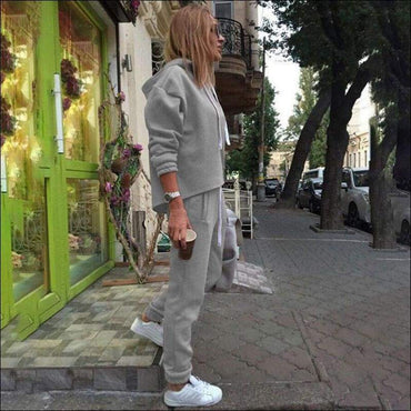 Hooded Drawstring Solid Color Short Top And Pants Casual Two Pieces Sets