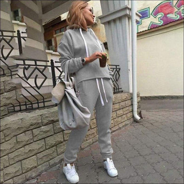 Hooded Drawstring Solid Color Short Top And Pants Casual Two Pieces Sets