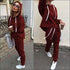 Hooded Drawstring Solid Color Short Top And Pants Casual Two Pieces Sets