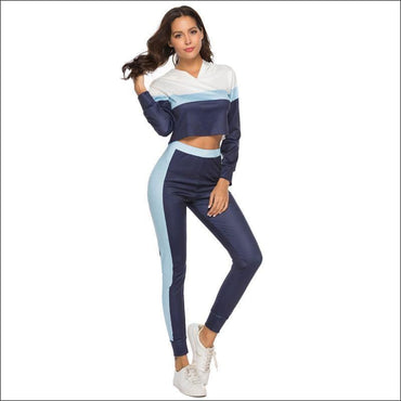 Hot Color Blocking Long-sleeve Sport Cropped Hoodies And Pants Set
