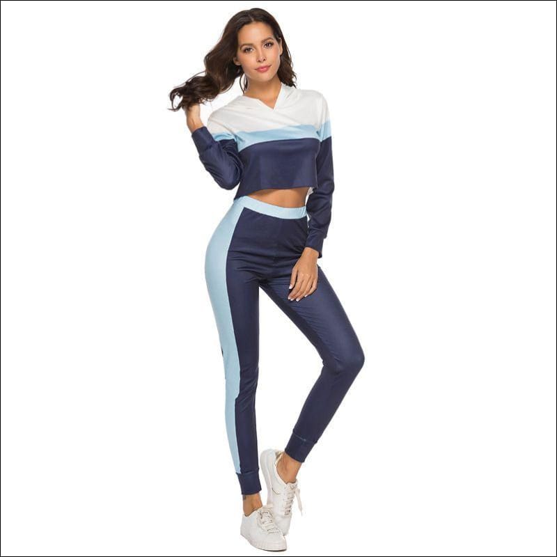 Hot Color Blocking Long-sleeve Sport Cropped Hoodies And 