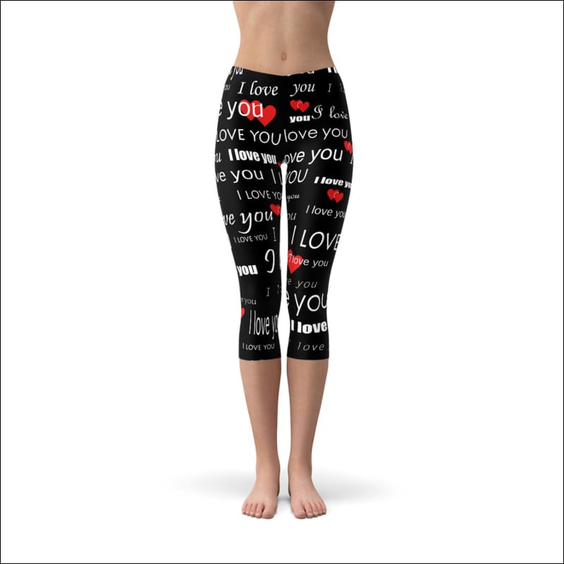 I Love You Black Capri Leggings - Leggings