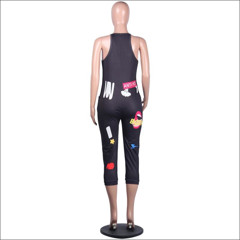 Individuality Print V-neck Sleeveless Sling - Jumpsuits