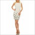 Ivory Sequined Evening Sheath Dress with Black Floral