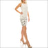 Ivory Sequined Evening Sheath Dress with Black Floral