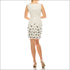 Ivory Sequined Evening Sheath Dress with Black Floral