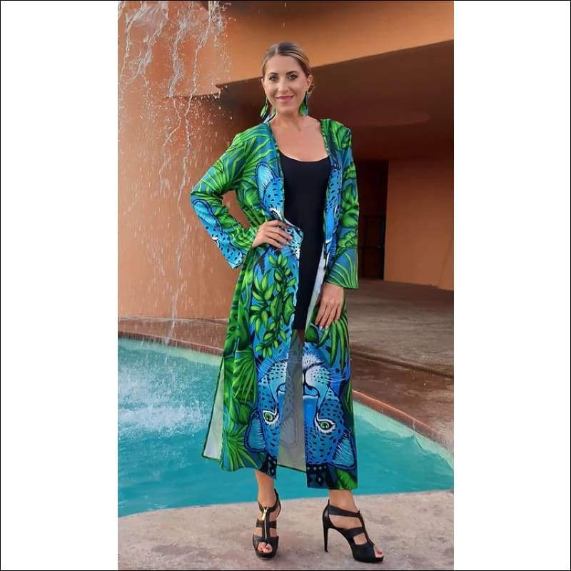 Jungle Leopard Long Kimono-Cardigan - Dresses