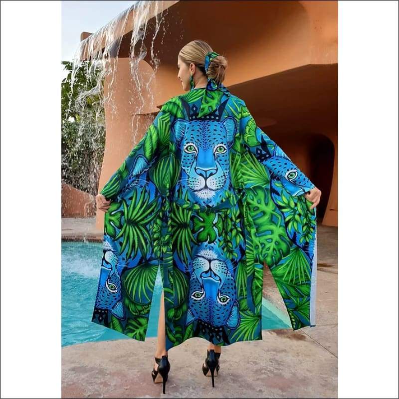 Jungle Leopard Long Kimono-Cardigan - Dresses