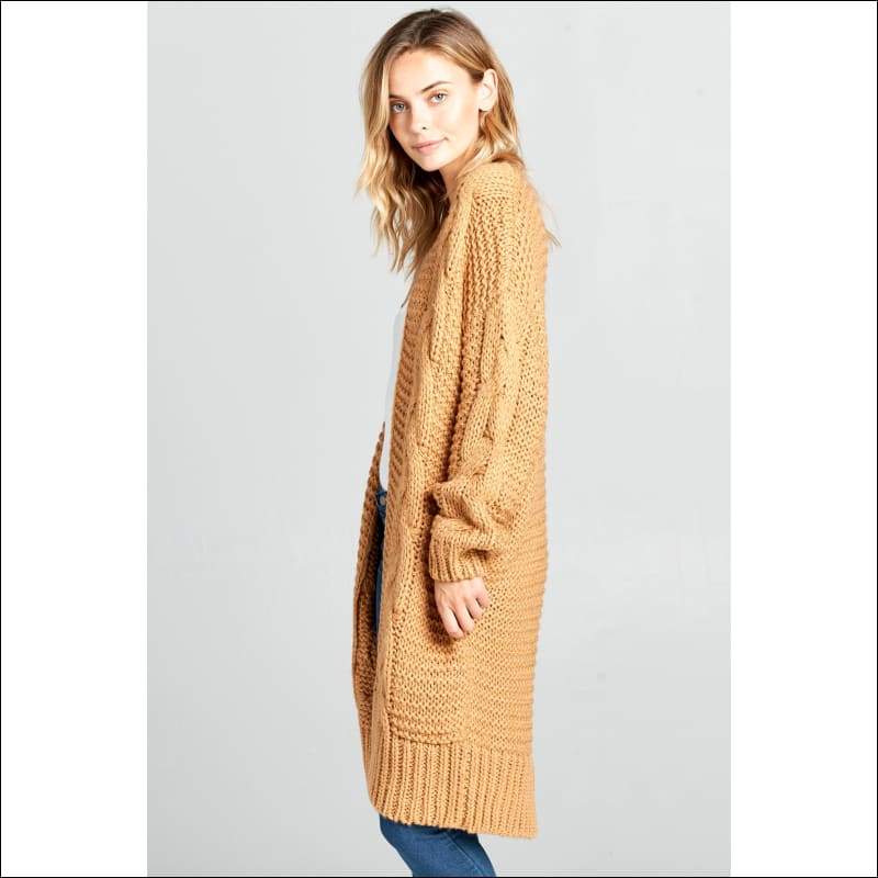 Knit Long Cardigan With Front Pockets - Women’s Clothing